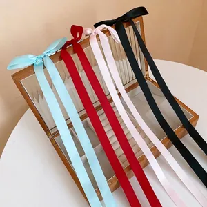Sweet Balletcore Ribbon Bow Hair Clip For Women Long Streamers Satin Fabric Versatile Aesthetic Hairpin Fashion Headpiece Accessory