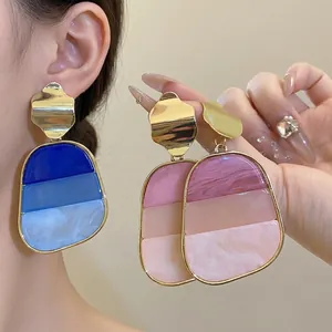 Pendientes Colgantes Cuadrados Geométricos Vintage Con Poste de Plata Chapado en Oro Acrílico Resina Degradado Joyería Mujer