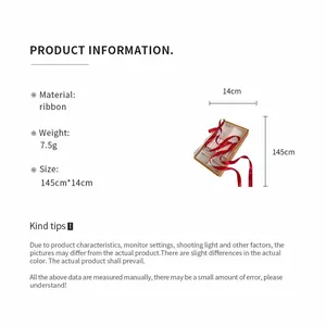 Information detail showing 145cm long red ballet style hair ribbon dimensions and material