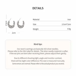 Detailed technical specifications for silver-colored multi-layer vintage hoop earrings