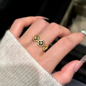 14k gold plated zircon round star ring with niche high-end light luxury design for women