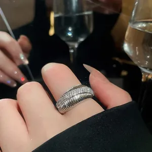 Luxurious 14k gold plated geometric open ring with shimmering zircons for women