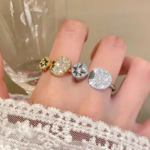 Niche Eight-Pointed Star Zirconia Ring Gold Silver Plated Copper Open Adjustable Finger Ring For Women Jewelry Gift