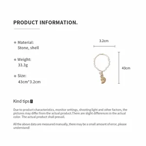 Product information sheet for shell pendant necklace with size and weight details