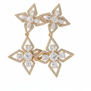Exquisite gold-plated flower drop earrings featuring sparkling clear cubic zirconia stones