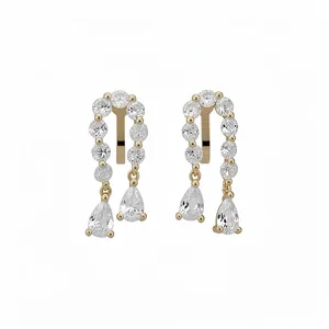 Elegant 18k gold plated clip-on earrings featuring sparkling teardrop cubic zirconia stones