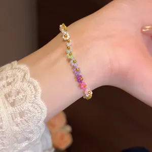 Bracelet en perles de fleurs colorées fait main, accessoire de style dopamine d'été