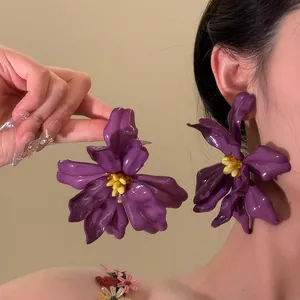 Large purple acrylic flower earrings with detailed 3D petals for elegant seaside holiday style