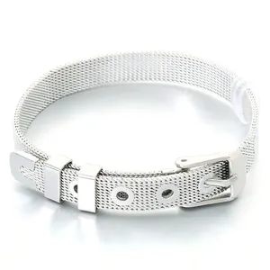 Elegant silver 304 stainless steel Milanese mesh bracelet with an adjustable buckle closure