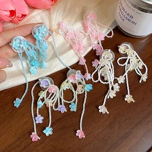 Handmade Glass Flower Tassel Stud Earrings For Women Resort Style 925 Sterling Silver Earring Post Beaded Drop Earrings