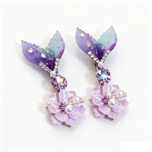 Squisiti fermagli per capelli a coda di sirena e fiori di resina con perle e strass