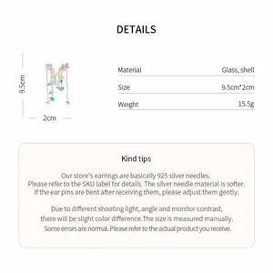 Detailed product view of colorful glass flower tassel earrings with 925 silver needles