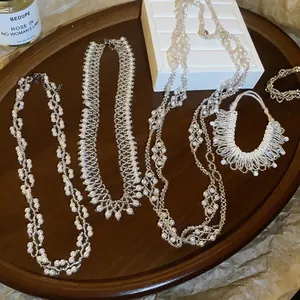 French Elegant Handmade Beaded Artificial Pearl Tassel Necklace And Bracelet For Women Vintage Luxury Graceful Jewelry Gift