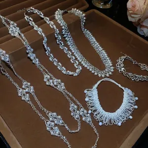 Elegant French layered pearl fringe handmade beaded necklace and bracelet jewelry set