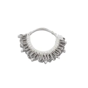 Handmade French style pearl fringe beaded necklace featuring silver floral accents
