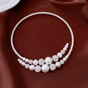 Baroque Round Artificial Pearl Choker Necklace With Rhinestone Embellishment Elegant High End Fashion Neck Jewelry For Women