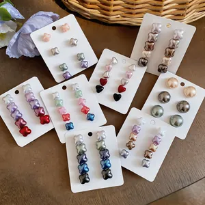 Variety of Korean ins style shell-like flower and heart stud earrings set