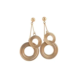 Elegant gold-tone multilayer concentric circle metal drop earrings for women