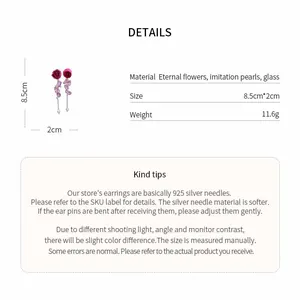 Specifications of red eternal flower earrings with purple pearl tassels (80)