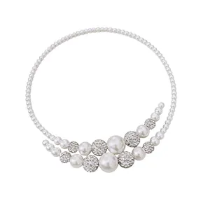 Elegant Baroque pearl choker necklace with sparkling rhinestone sphere accents on white
