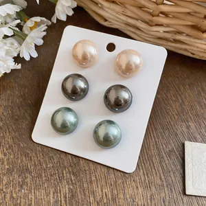 Set of 3 pairs of elegant dome stud earrings in peach grey and green pearly finishes