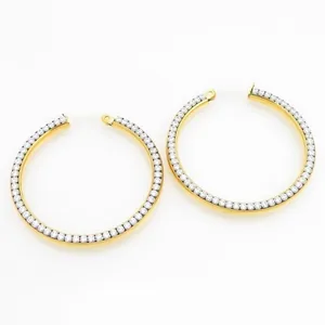 Grandes créoles dorées hip-hop tendance avec sertissage pavé de cristaux de diamant