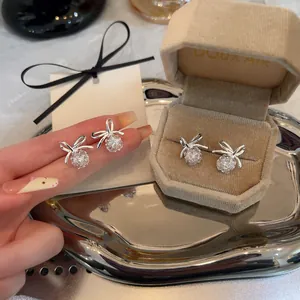 Élégantes Boucles d'Oreilles Clous en Alliage Nœud Zirconia Pour Femmes Style Coréen Ins Luxe Bijoux Couleur Argent Accessoires Quotidiens