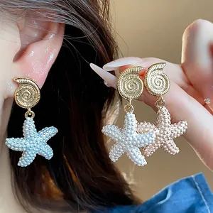 Pendientes Colgantes Estrella de Mar Concha Chapados en Oro de 18K Con Poste de Plata de Ley 925 para Mujer Joyería de Lujo