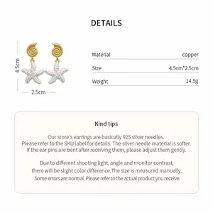 Detalle de los pendientes de estrella de mar bañados en oro de 18k con especificaciones