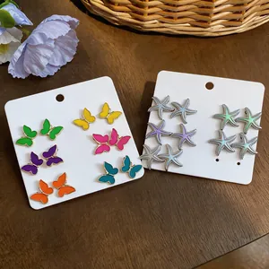 Set de pendientes de botón esmaltados de mariposa y estrella de mar para la moda de verano