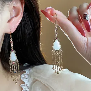 14K gold plated gourd tassel earrings in vintage Chinese style for women wear