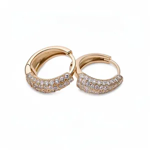 14K real gold plated hoop earrings with pavé-set zircons, elegant luxury jewelry for women.
