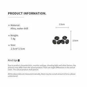 Product information sheet for rhinestone stud earrings with size and weight details.