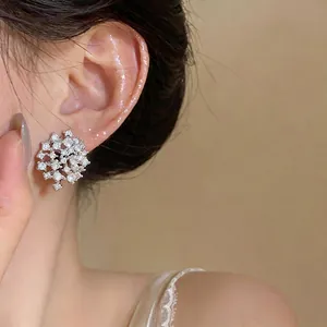 Eleganti orecchini a lobo in argento con un grappolo scintillante di zirconi rotondi