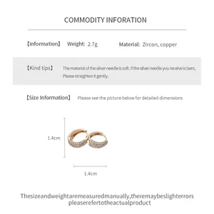 Detailed product dimensions for 14K gold plated zircon round dangle earrings