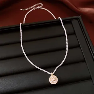Detailed view of an exquisite vintage zircon compass star pendant necklace for women