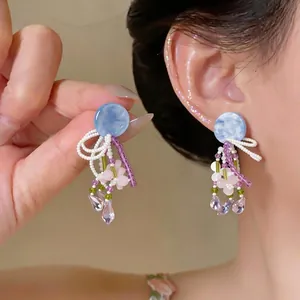 Boucles d'Oreilles Clous Perlées Florales Avec Tige en Argent Sterling 925 Acrylique Perle Artificielle Strass pour Femmes