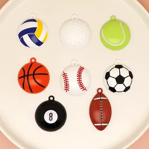Set of 8 colorful alloy sports ball charms including soccer basketball for DIY jewelry making