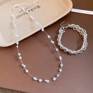 Artificial Pearl Polymer Clay Rhinestone Necklace For Women Elegant Light Luxury Geometric Choker Fashion Jewelry Accessory