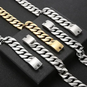 Premium 20mm polished stainless steel Cuban link chain necklaces for men, gold and silver