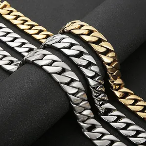 20mm titanium steel Cuban link necklaces for men in gold and silver finishes