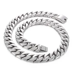 Collier chaîne cubaine 20mm en acier inoxydable poli pour homme de style hip hop chic
