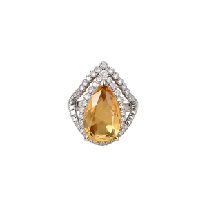 Vintage-Ring mit gelbem Zirkon im Tropfenschliff und minimalistischem silbernem Finish für Damen