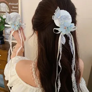 Sweet Floral Butterfly Tassel Hair Clip Fabric Lace Rhinestone Artificial Pearl Duckbill Clip For Women Vacation Hair Accessories
