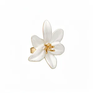 Elegant retro white enamel flower open ring with gold plated finish for fashion women