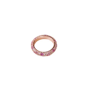 Elegant French retro style eternity ring with pink and white zircons in rose gold