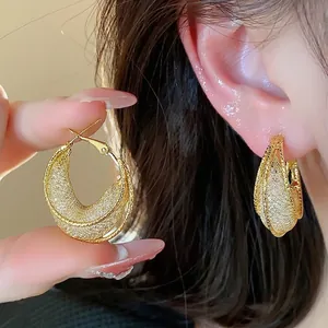 Elegant Iron Glass Mesh Hoop Earrings Gold Plated With 925 Sterling Silver Earring Post For Women Fashion High-end Jewelry