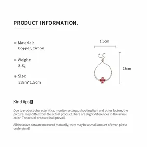 Detailed specifications and measurements for the red clover zircon adjustable bracelet