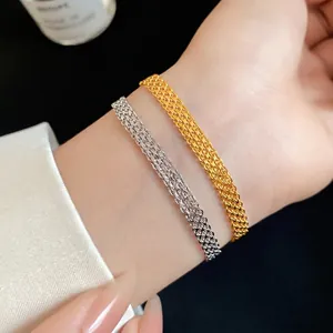 Luxury Copper Woven Mesh Chain Bracelet Western Ins Style Minimalist Hip-hop Jewelry Gold Silver Bangle For Women Daily Accessory