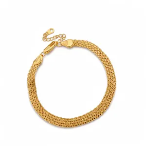 Gold-plated mesh chain bracelet with extension chain and lobster clasp